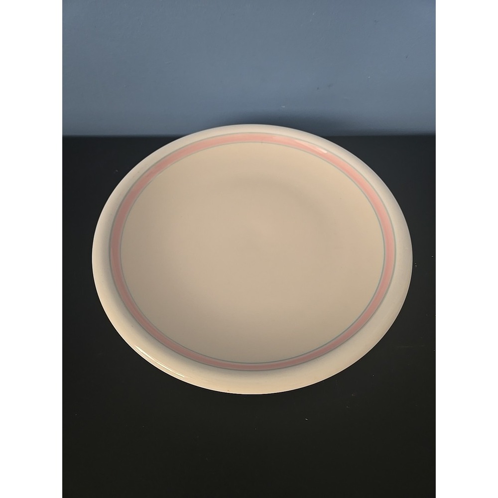 EPOCH Montana E2002 10 1/2" Dinner Plates Cream Colored Pink Blue Bands KOREA